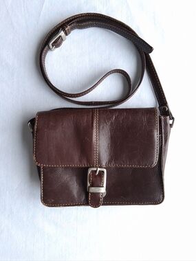 Vintage Crossbody Bag Leather Brown Small Rectangular Satchel Style